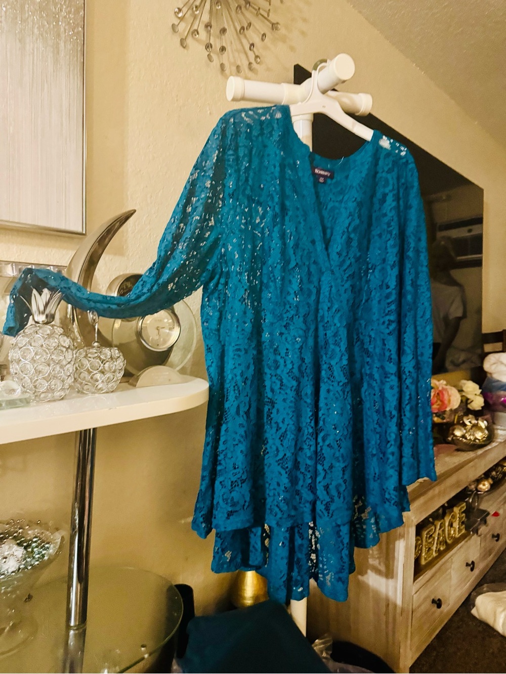 Teal Lace Open Front Cardigan